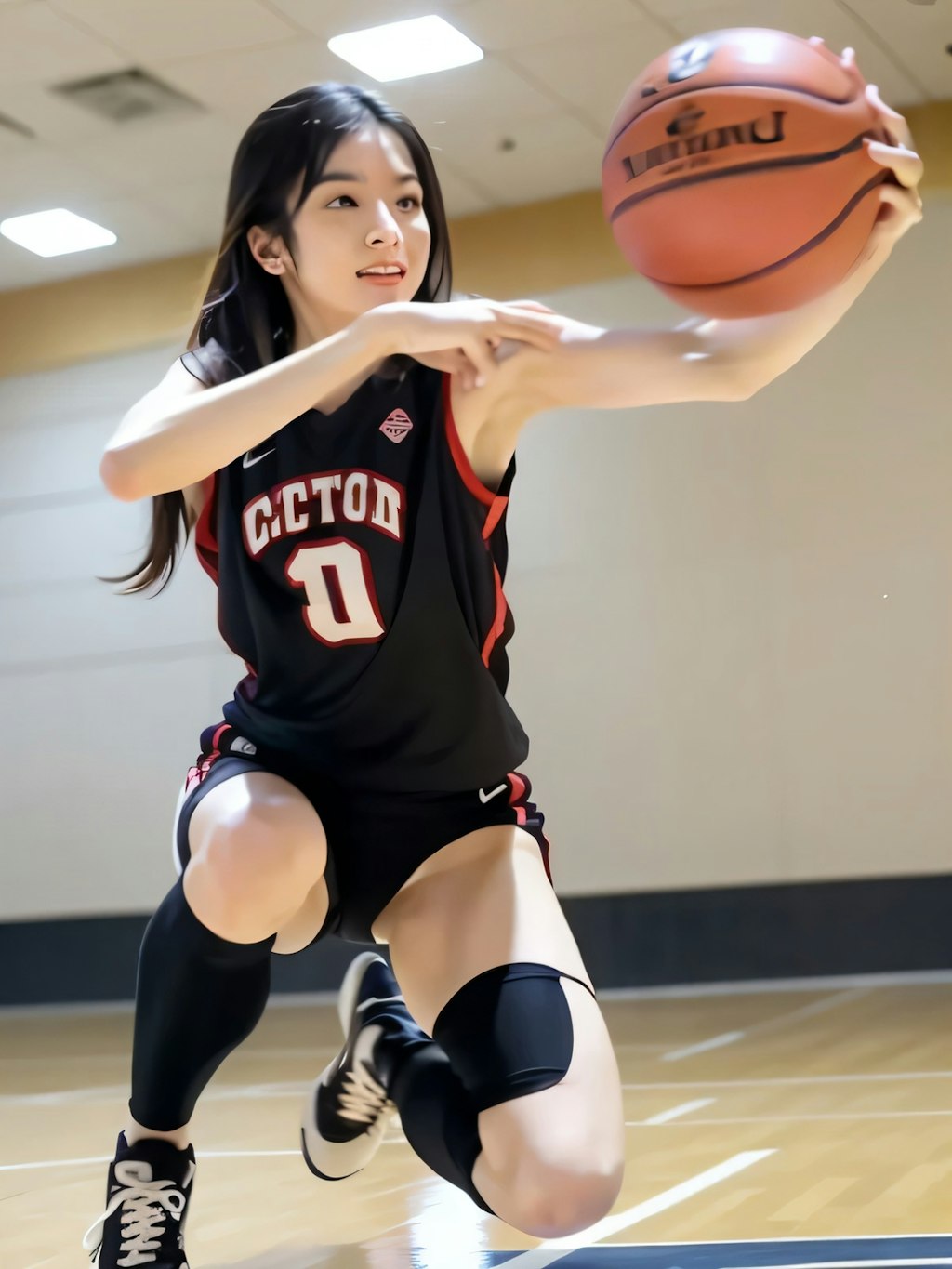 黒髪ロングでユニフォームの美女