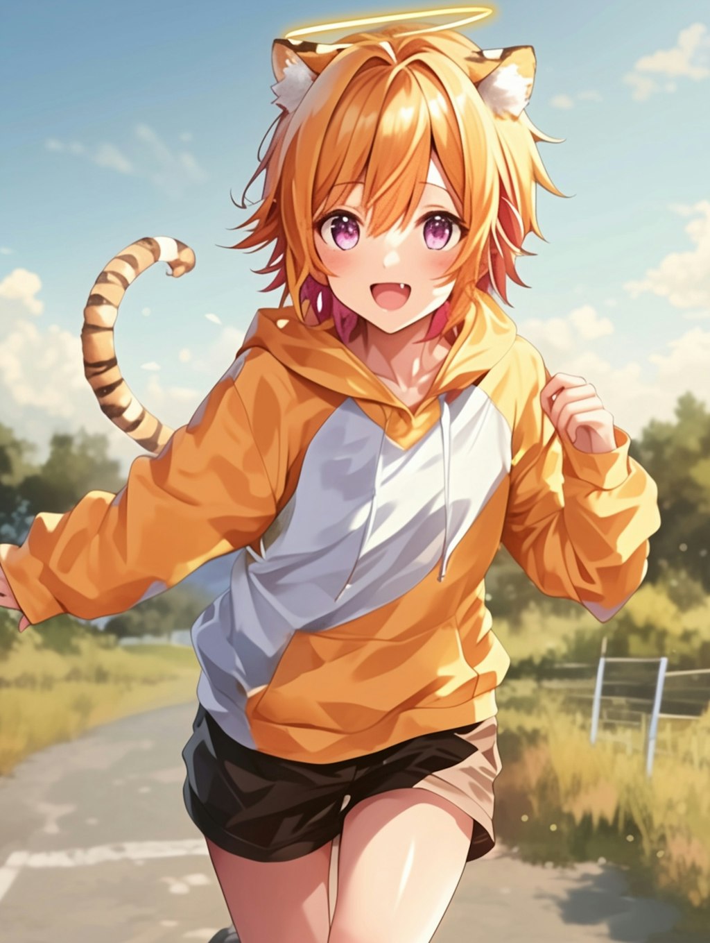 今日も良い天気！タイガーと元気に朝ダッシュ！/"It's a beautiful day! Starting the morning with a dash, just like a tiger!"