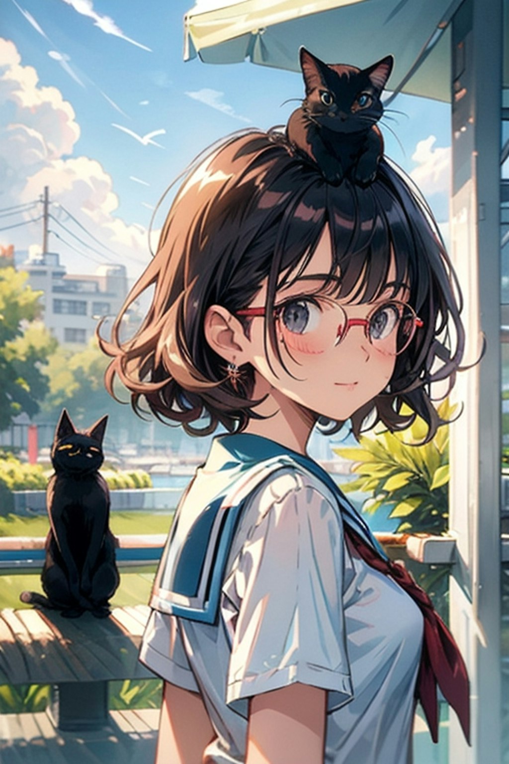 黒猫と夏の眼鏡少女