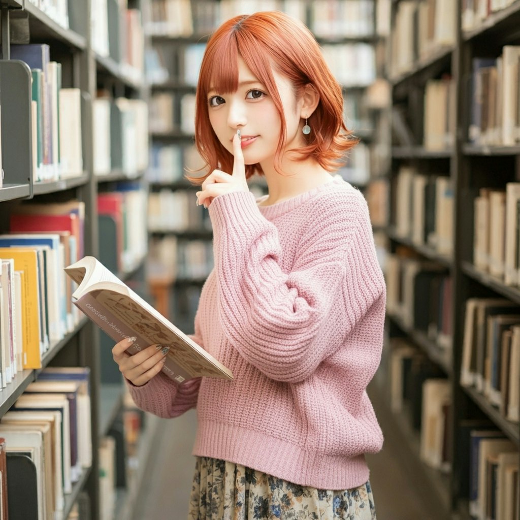 図書館では、お静かに。