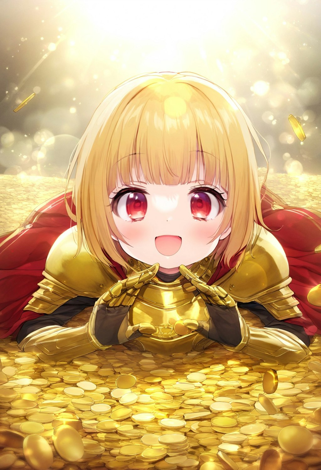 たくさんの金に包まれた愛莉ちゃん