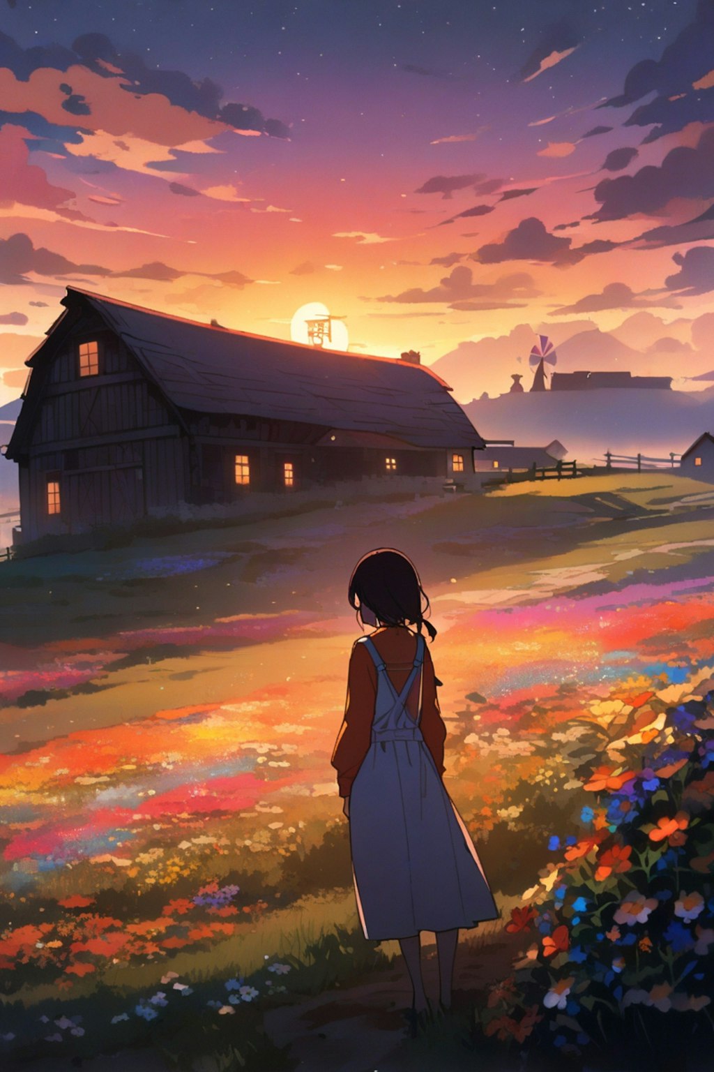 農村の夕日