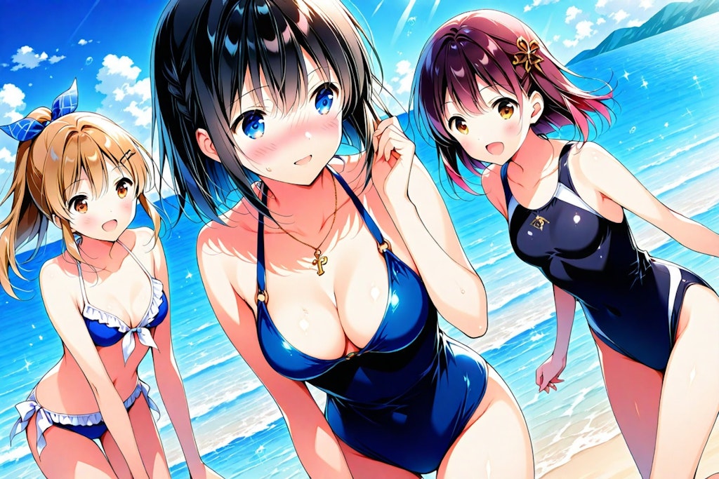 海の日で海で遊ぶ女の子たち