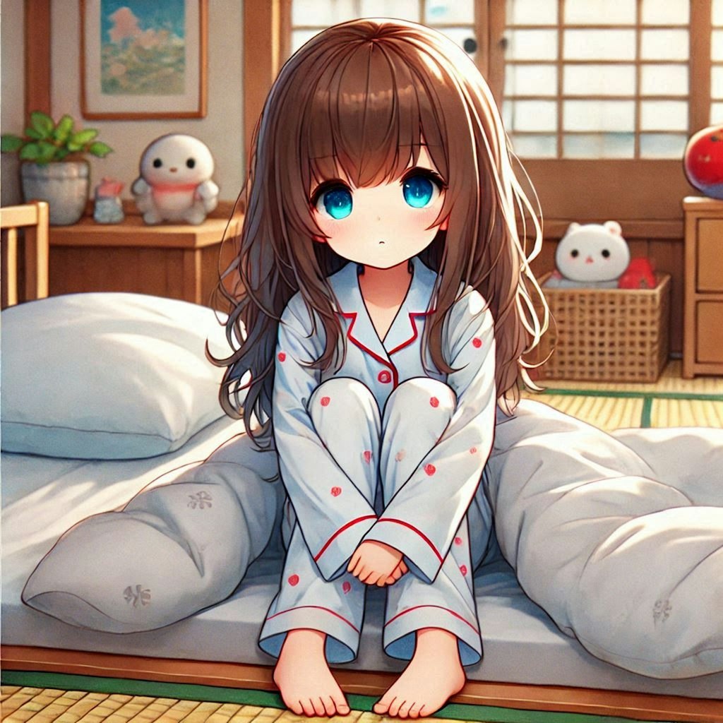 まだ眠い寝起きの小さな女の子