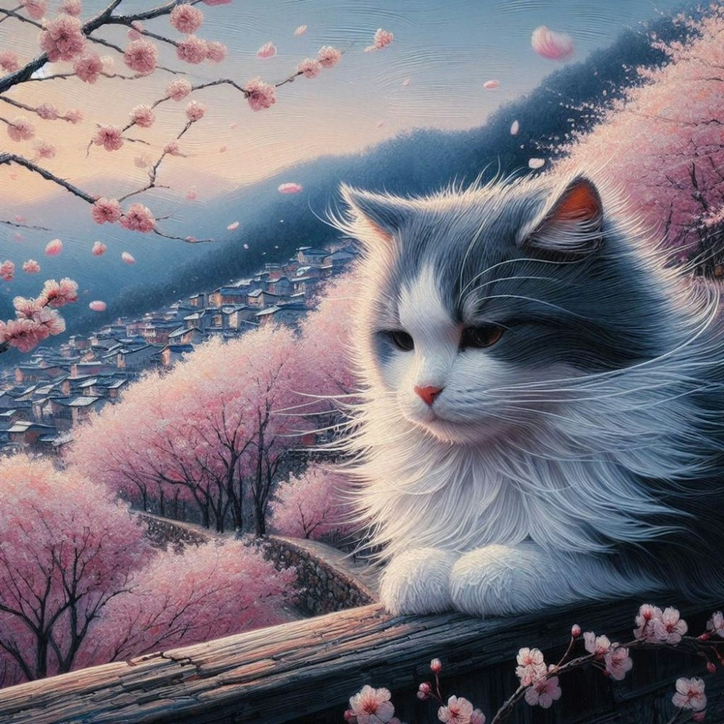 アクリル風 春桜 #伏し目 猫