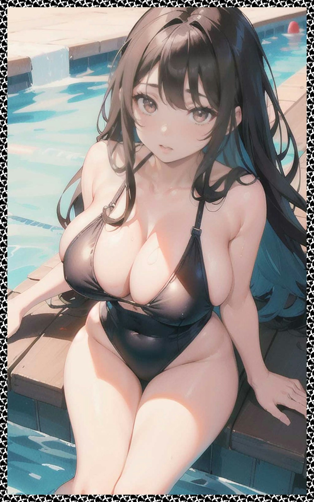 巨乳黒水着　 big breasts black swimsuit