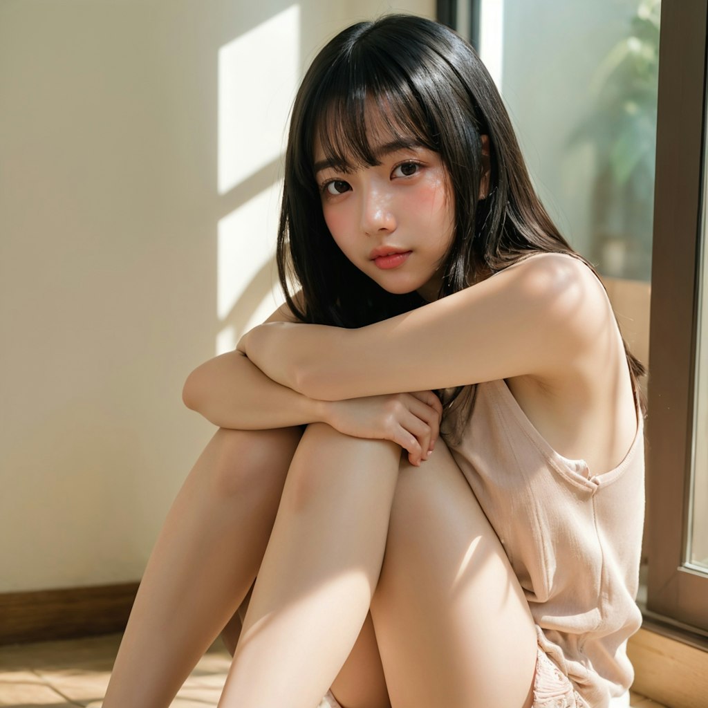 膝抱え