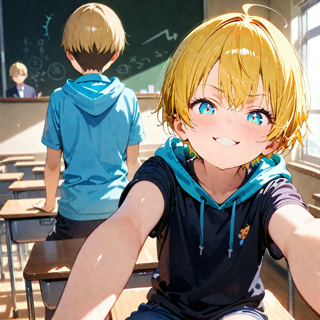 A mischievous boy in the classroom