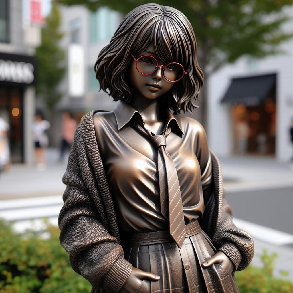 眼鏡女子 楓の銅像