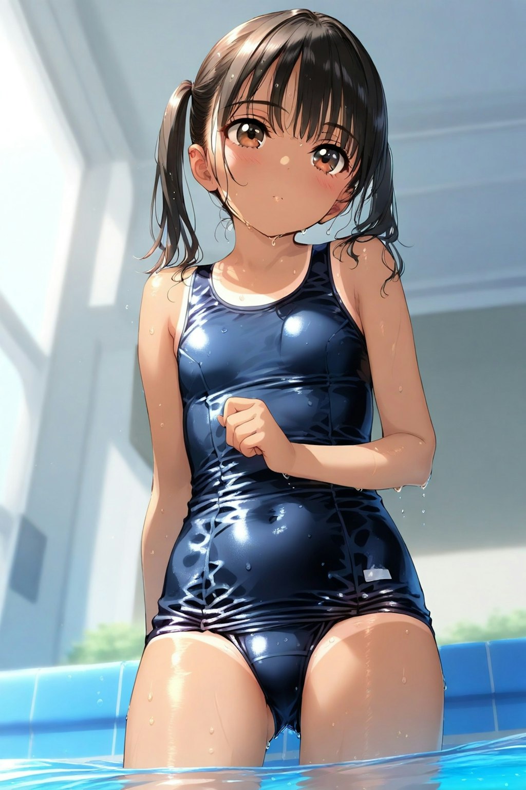 ツインテールのスク水美少女