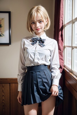 AIイラスト貧乳ロリ顔　エロ画像　服ぺちゃん　18歳女子校生海外コスプレイヤー　少しだけスカートの中を見せてあげる