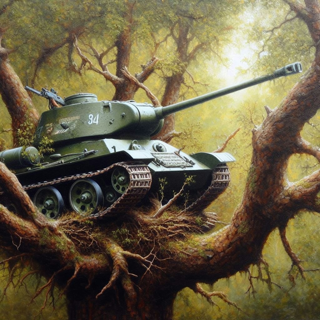 A tank in a nest on the branches