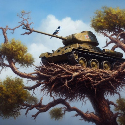 A tank in a nest on the branches