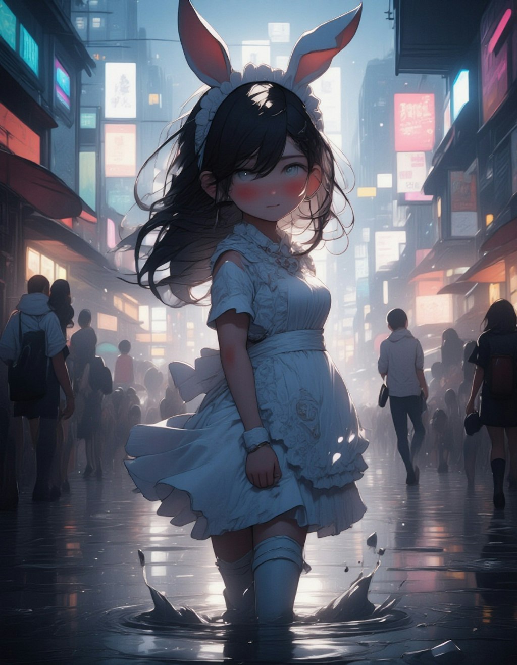 雨の秋葉原を歩く女の子