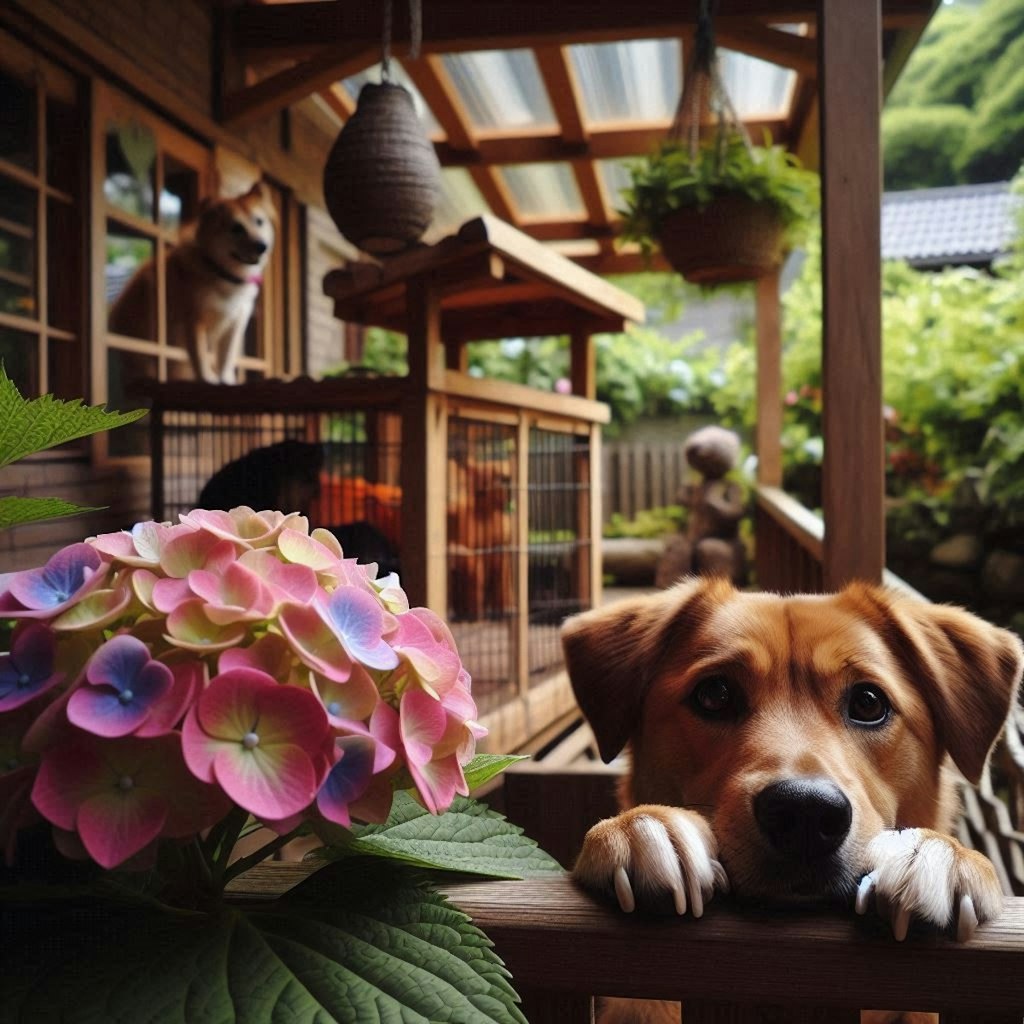 紫陽花と犬