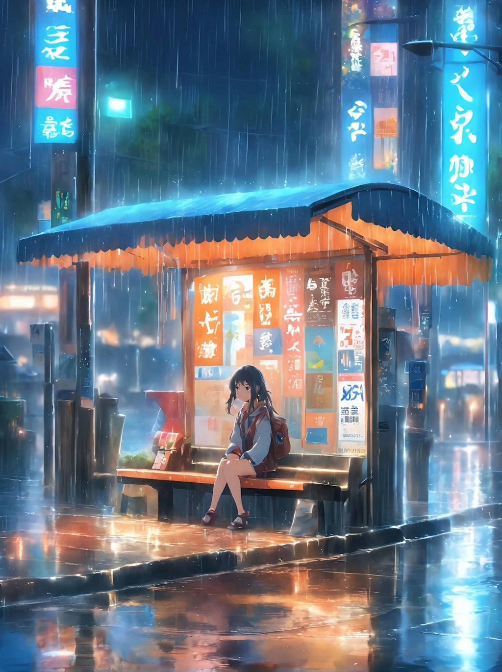 雨の日のバス停