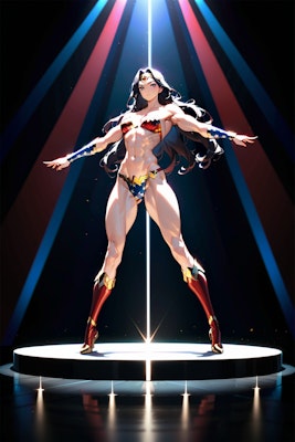 EMERALD WONDER WOMAN ON THE STAGE