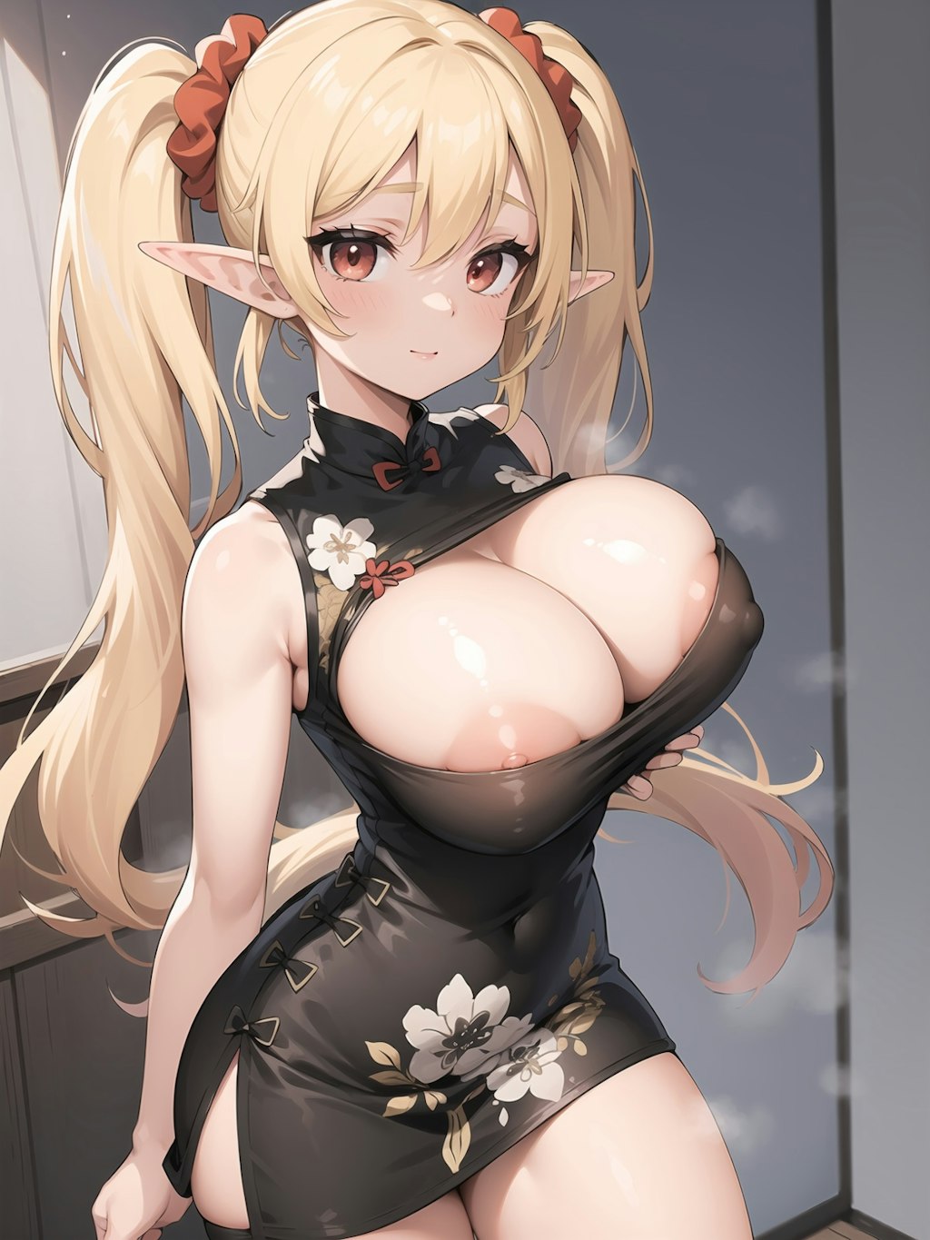 チャイナ服♪金髪ついんて爆乳エルフ♡ 1