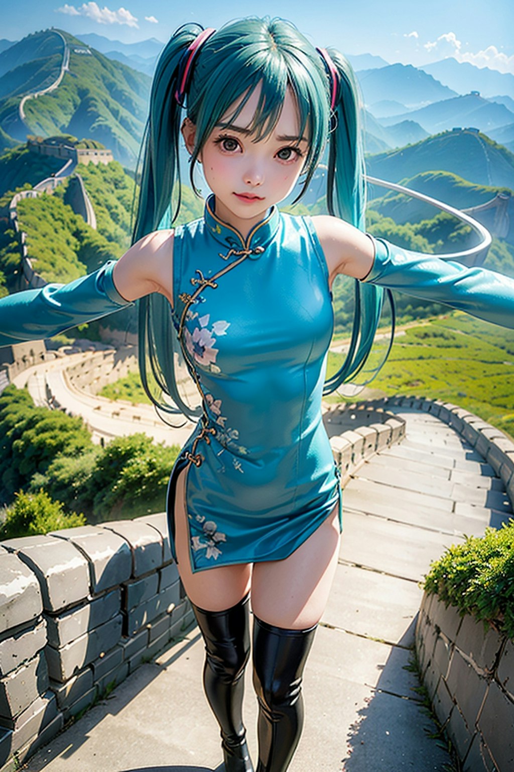 『ふらり！初音ミク！！』第三回、中国北京の万里の長城。快晴でよかったです。こぶし大の雹ってこわーい。