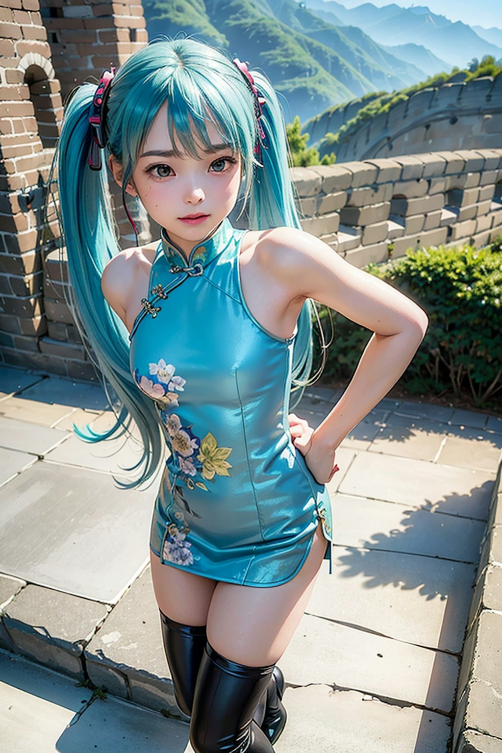 『ふらり！初音ミク！！』第三回、中国北京の万里の長城。快晴でよかったです。こぶし大の雹ってこわーい。