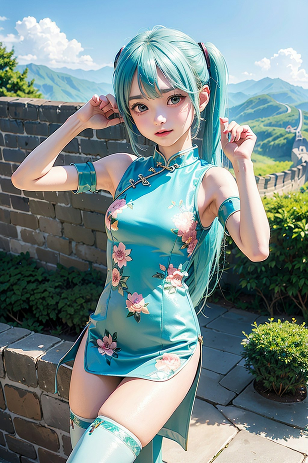 『ふらり！初音ミク！！』第三回、中国北京の万里の長城。快晴でよかったです。こぶし大の雹ってこわーい。