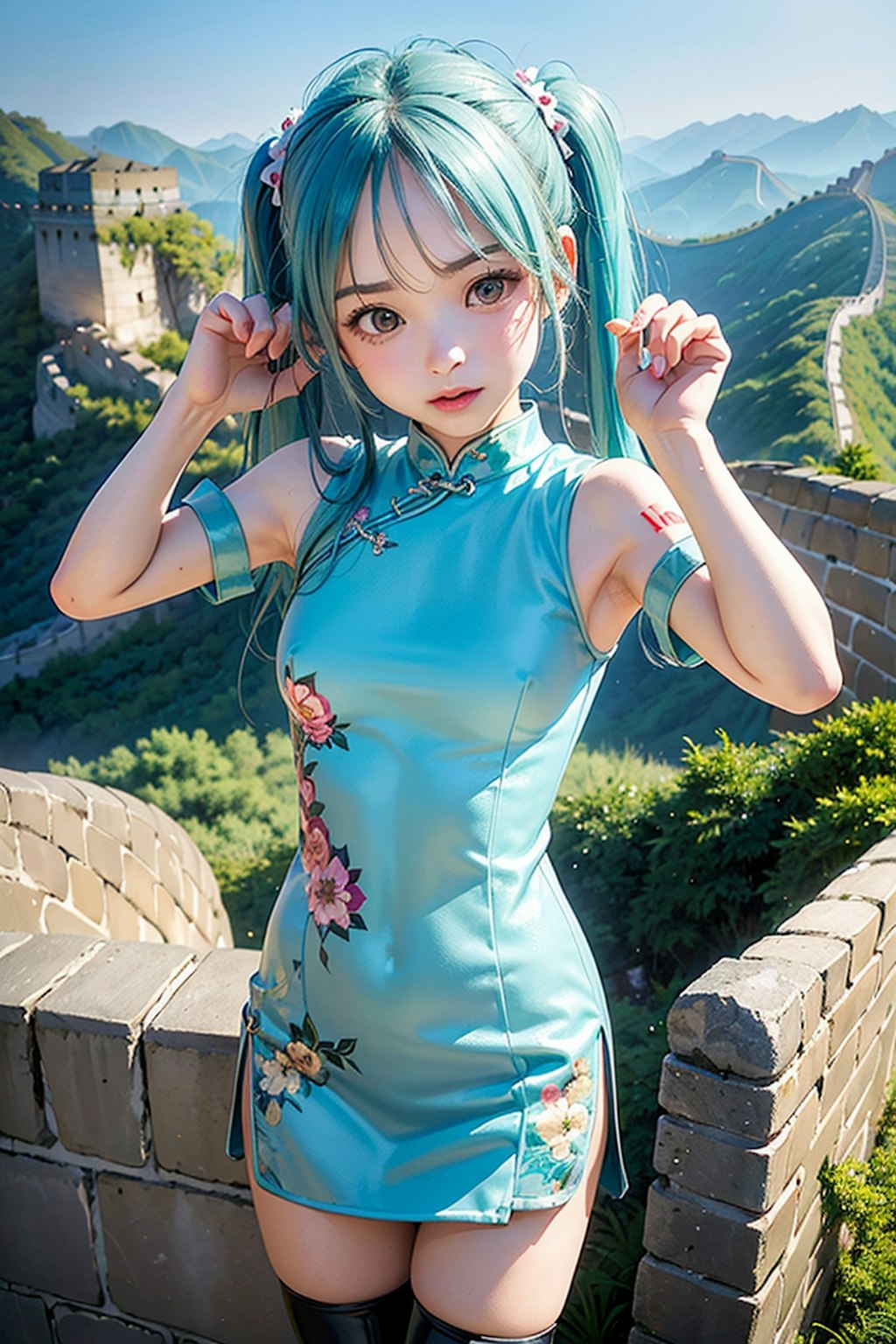 『ふらり！初音ミク！！』第三回、中国北京の万里の長城。快晴でよかったです。こぶし大の雹ってこわーい。