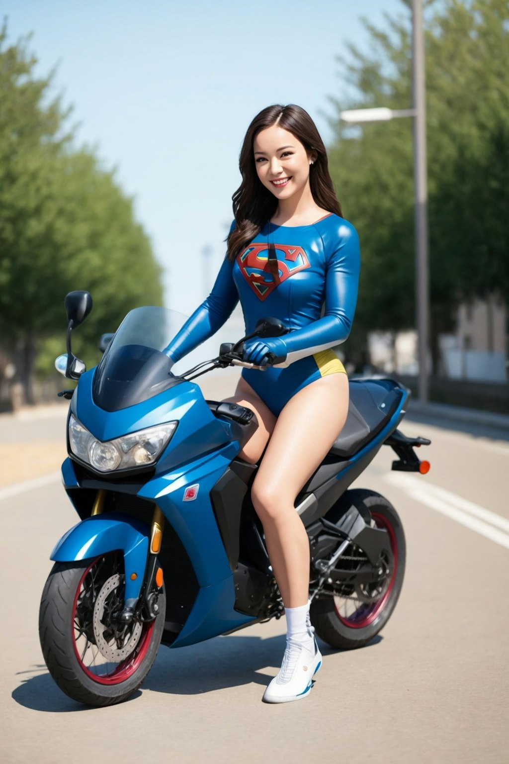 Supergirl on the motorcycle