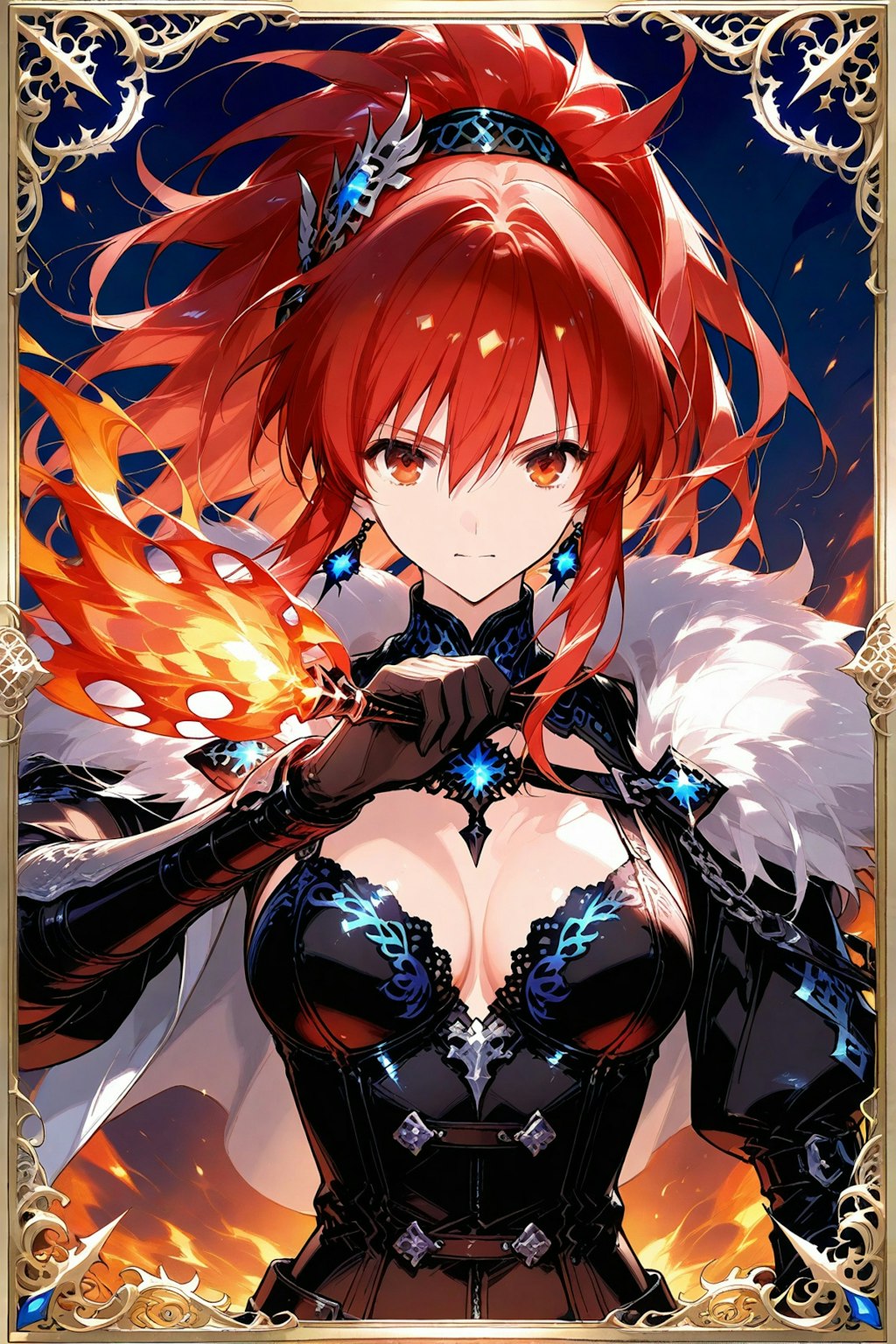 炎を髪に持つ勇ましい美女