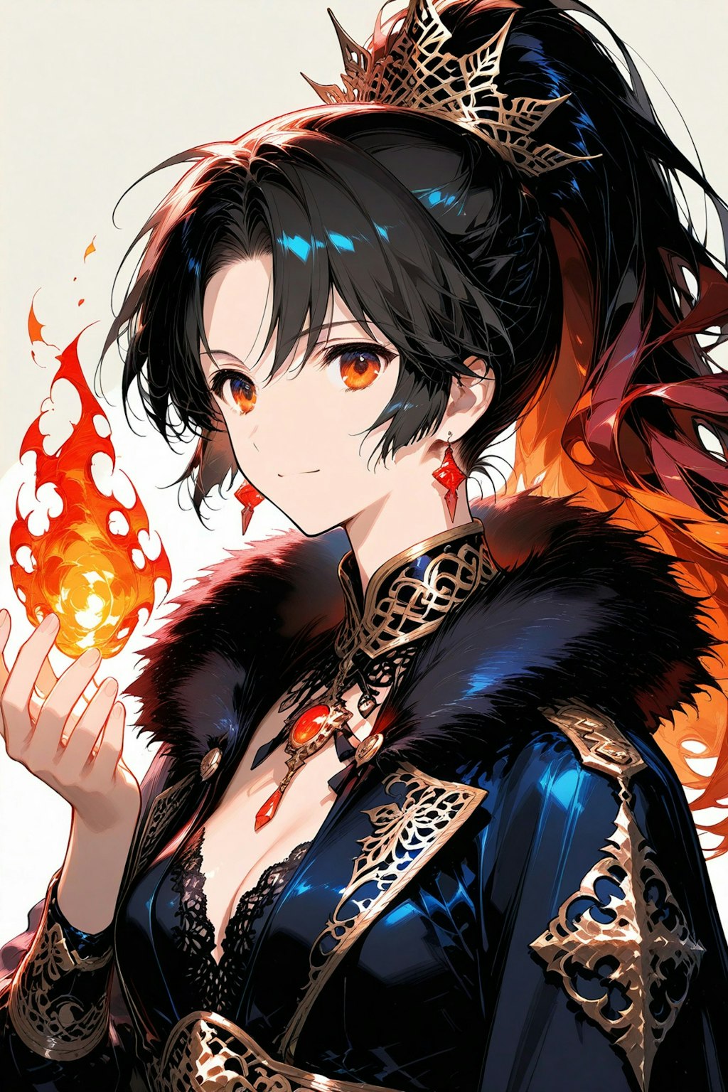 炎を髪に持つ勇ましい美女