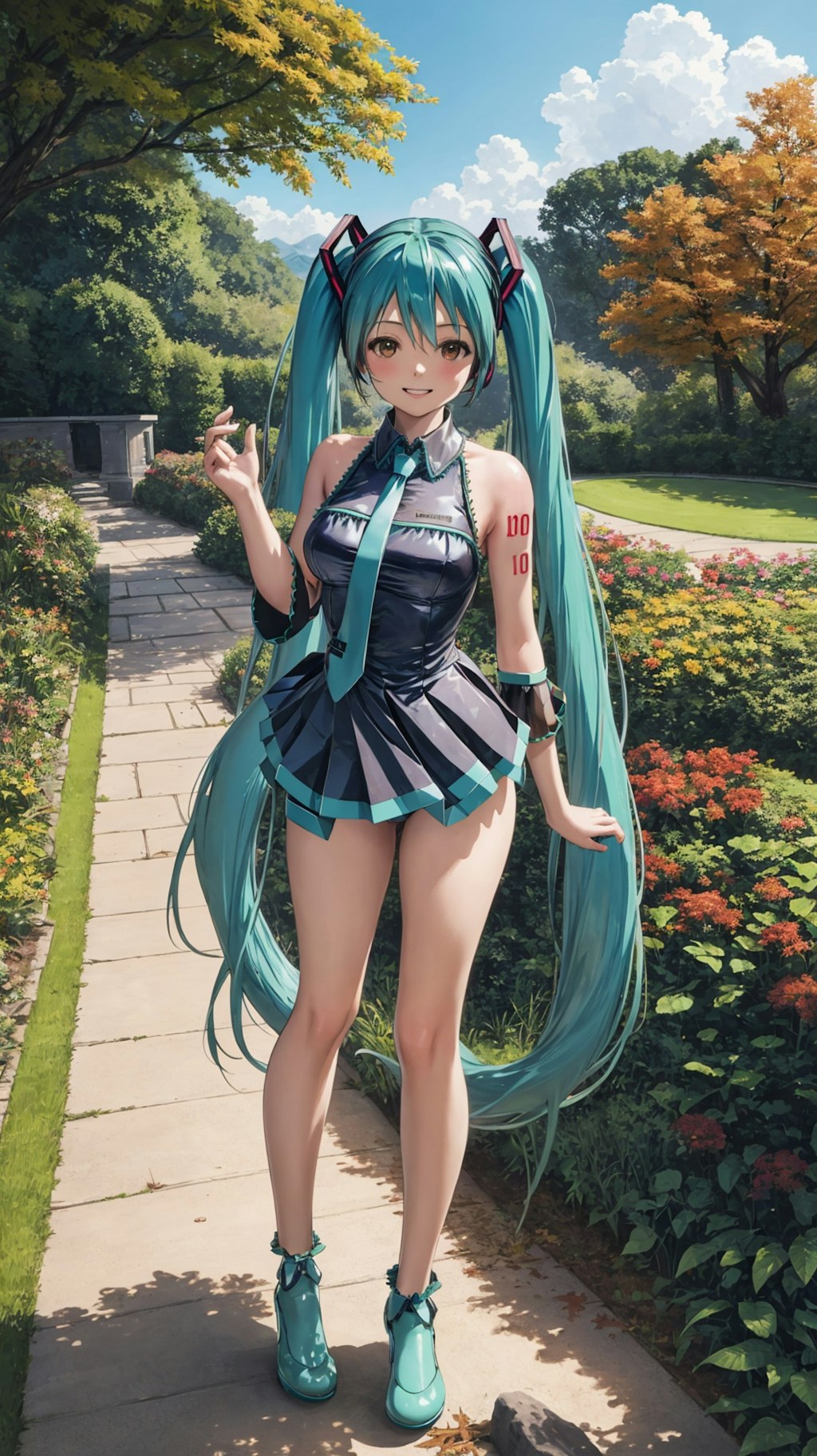 秋の庭園の初音ミク