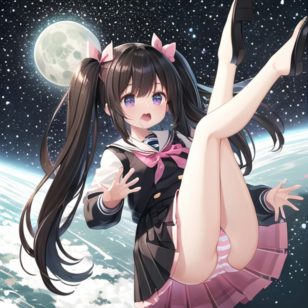 セーラー服で宇宙に行くと縞パンが見えちゃう