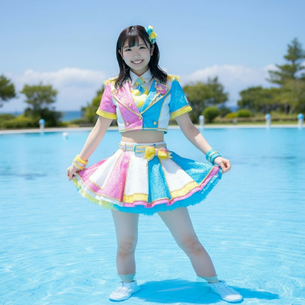 幼児用poolに立つアイドル