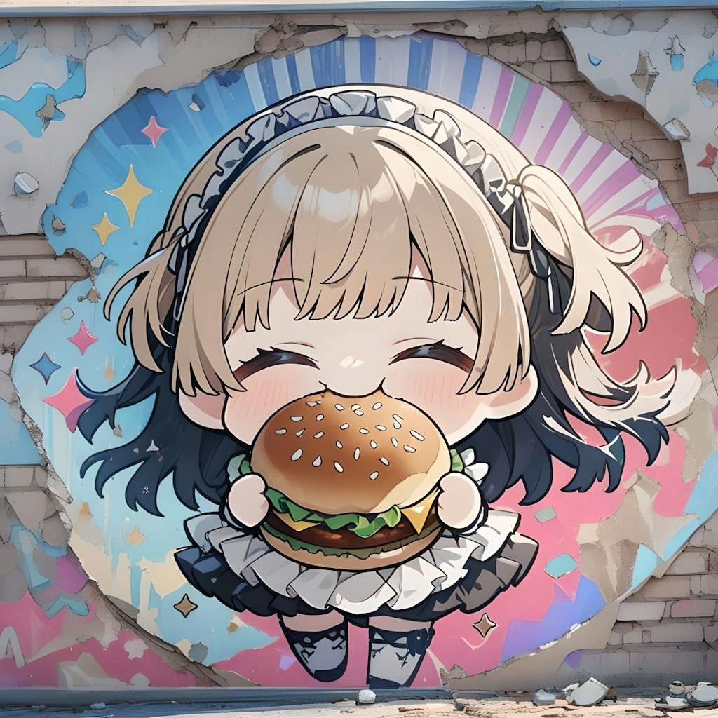 おバーガーもぐもぐ系ウォールペインティング