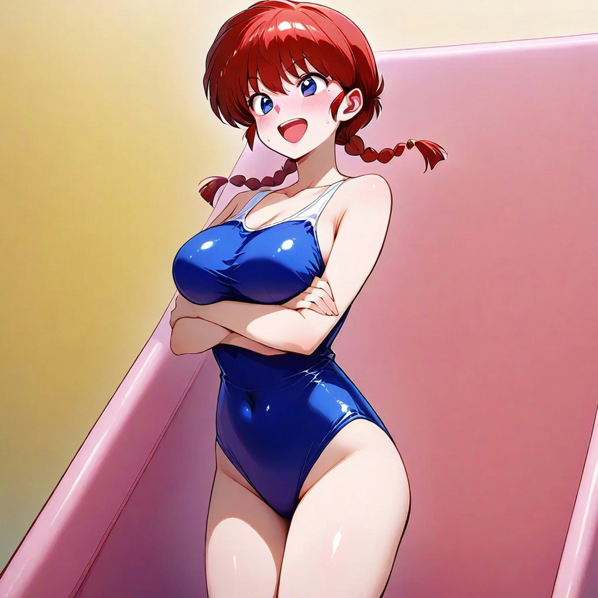 赤根京　スク水 市民プールに一人でスク水で来た早乙女らんま | chichi-pui（ちちぷい）AIイラスト専用の投稿＆生成サイト