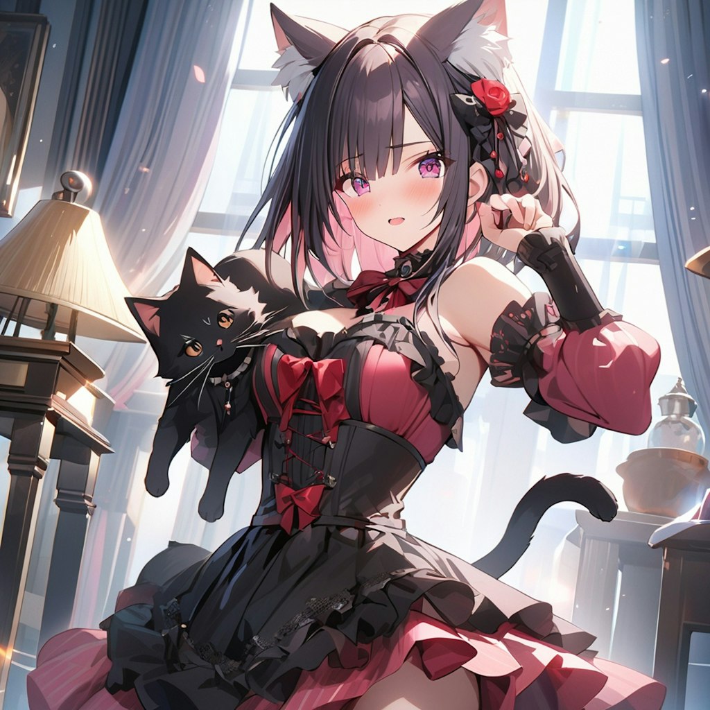 猫族赤黒ゴスロリVEGAちゃんと黒猫ちゃん