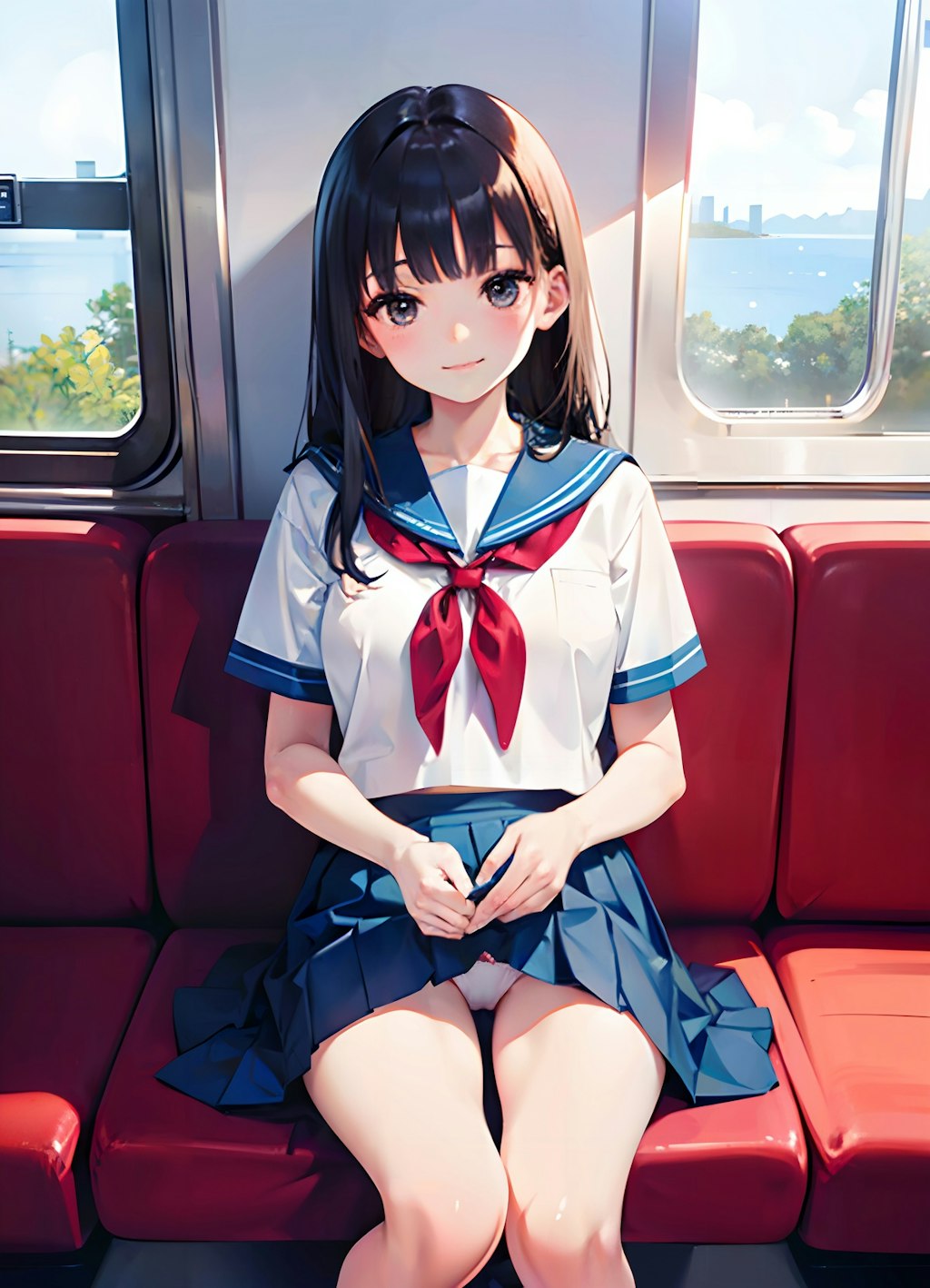 電車でパンツを見せつける美女