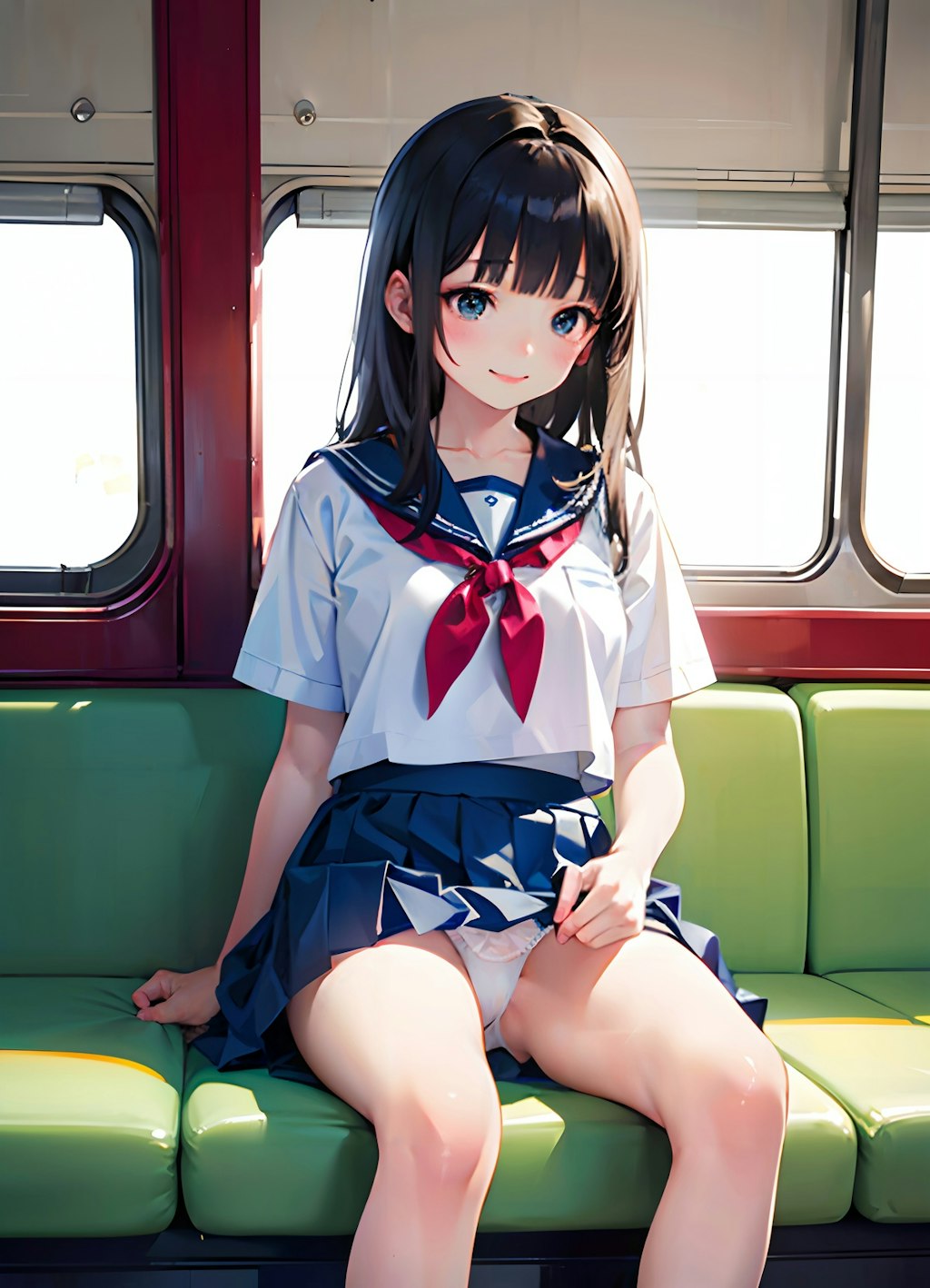 電車でパンツを見せつける美女