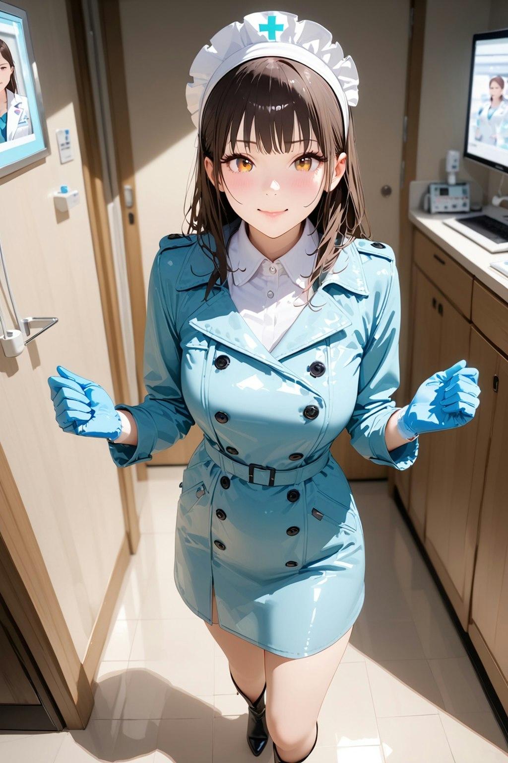 水色トレンチコート