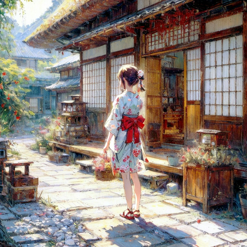日本家屋と少女 (和の少女17)
