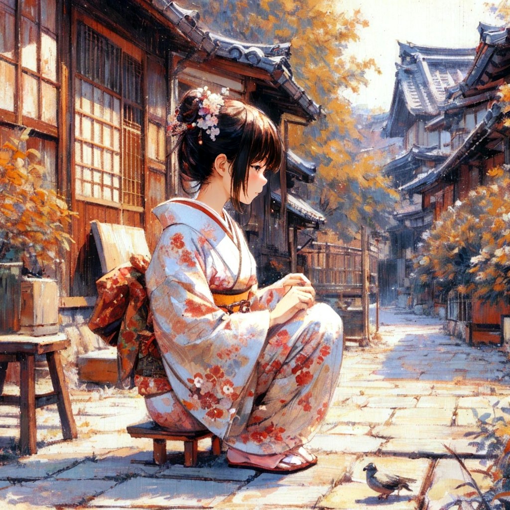 日本家屋と少女 (和の少女17)
