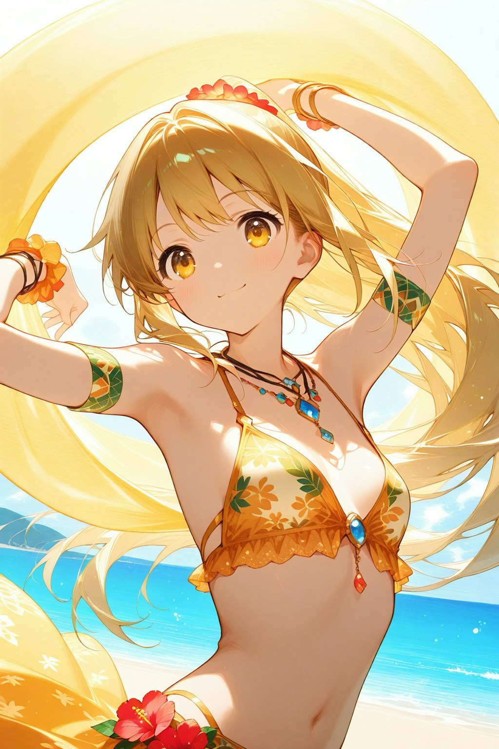 ビーチで踊る女の子