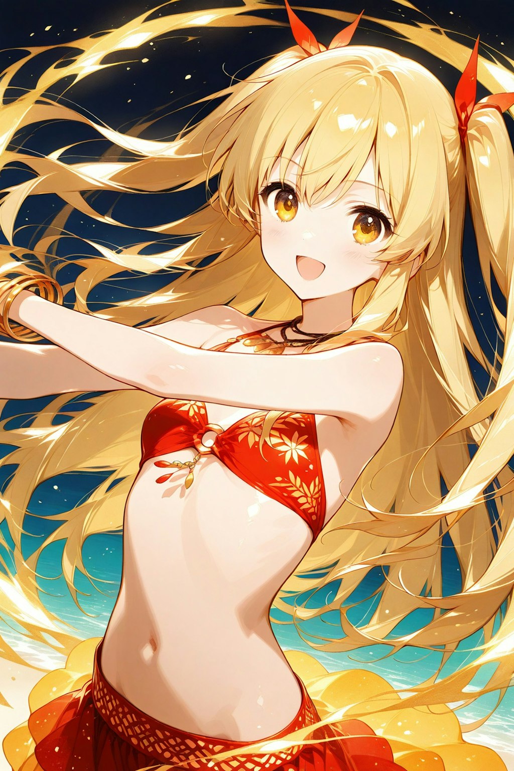 ビーチで踊る女の子