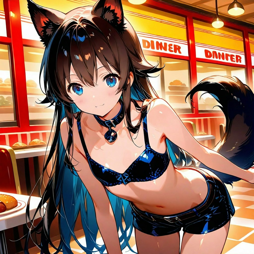 ファミレスで働く犬耳貧乳少女