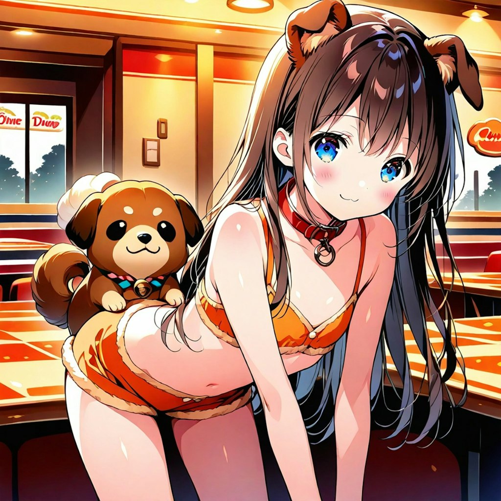 ファミレスで働く犬耳貧乳少女