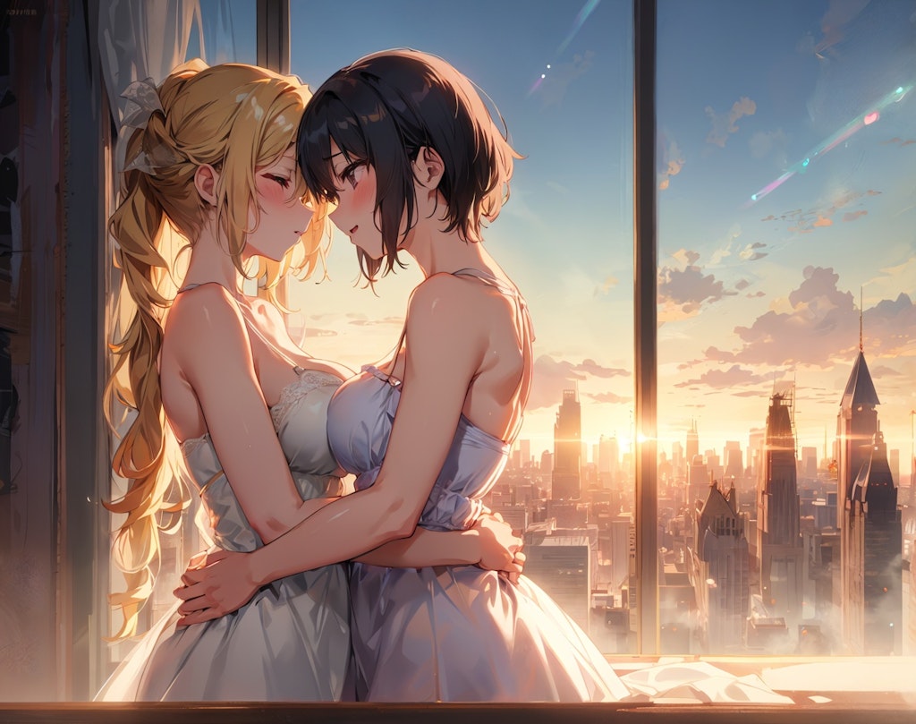 夕日に染まる百合の花