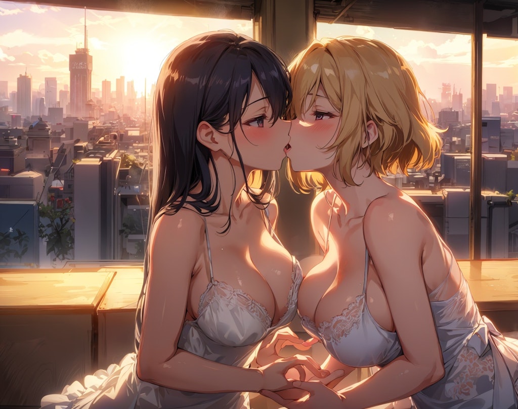 夕日に染まる百合の花