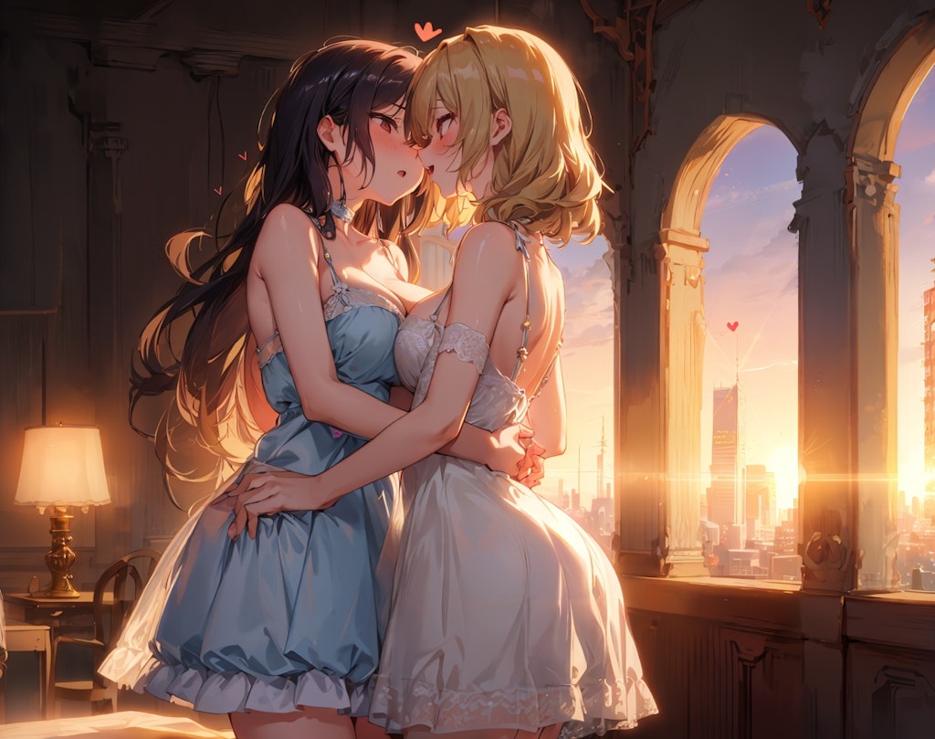 夕日に染まる百合の花