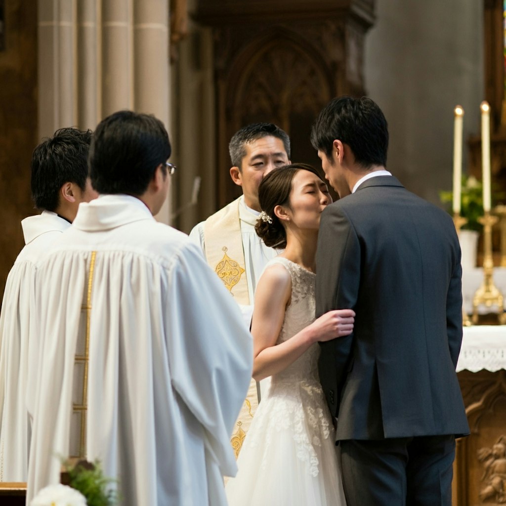 キスする時に神父がたくさん集まってきた