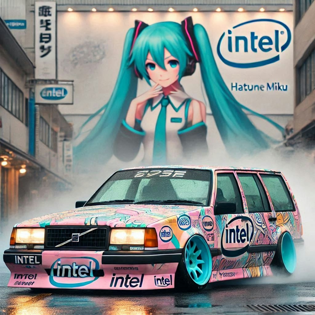 Intelカラーボルボ850エステートのドリ車と初音ミク