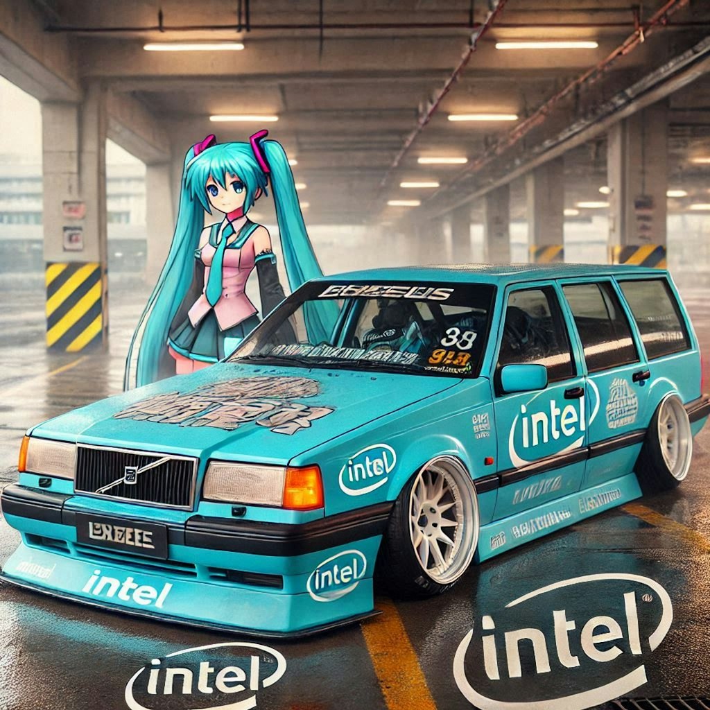 Intelカラーボルボ850エステートのドリ車と初音ミク